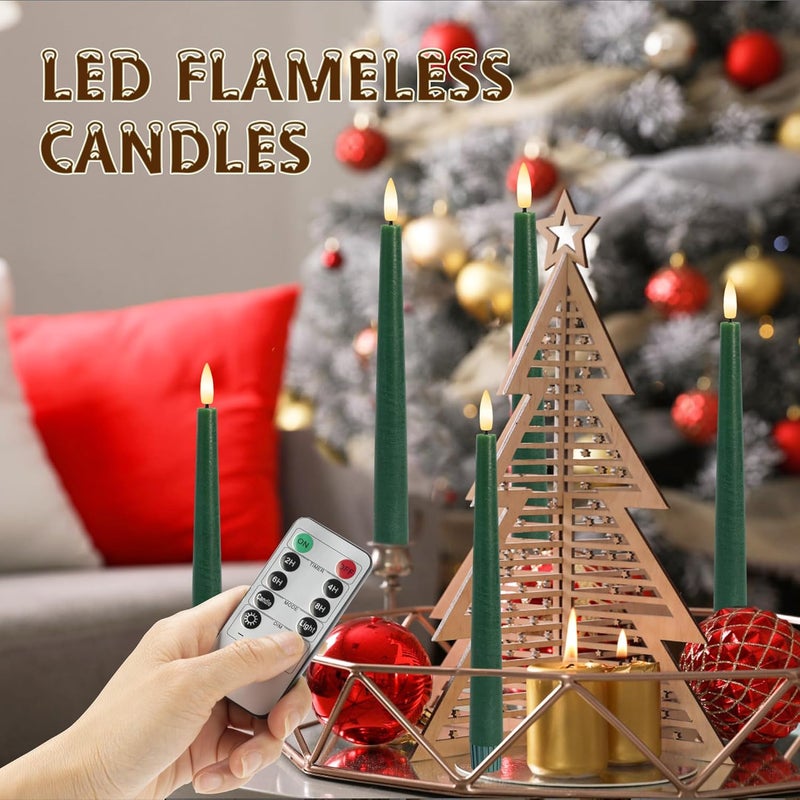 AFINETH Green Flameless Candles, 9.6" Real Wax Taper Battery Opearted Candles with Remote, 3 Pack Flickering LED Candlesticks with 3D Wick, Classic Tall Taper Candles for Home, Party, Christmas Decor - Image 5